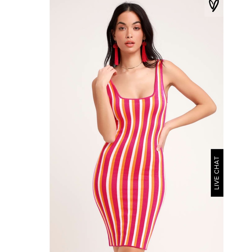 Lulus Hot Pink Striped Bodycon Dress